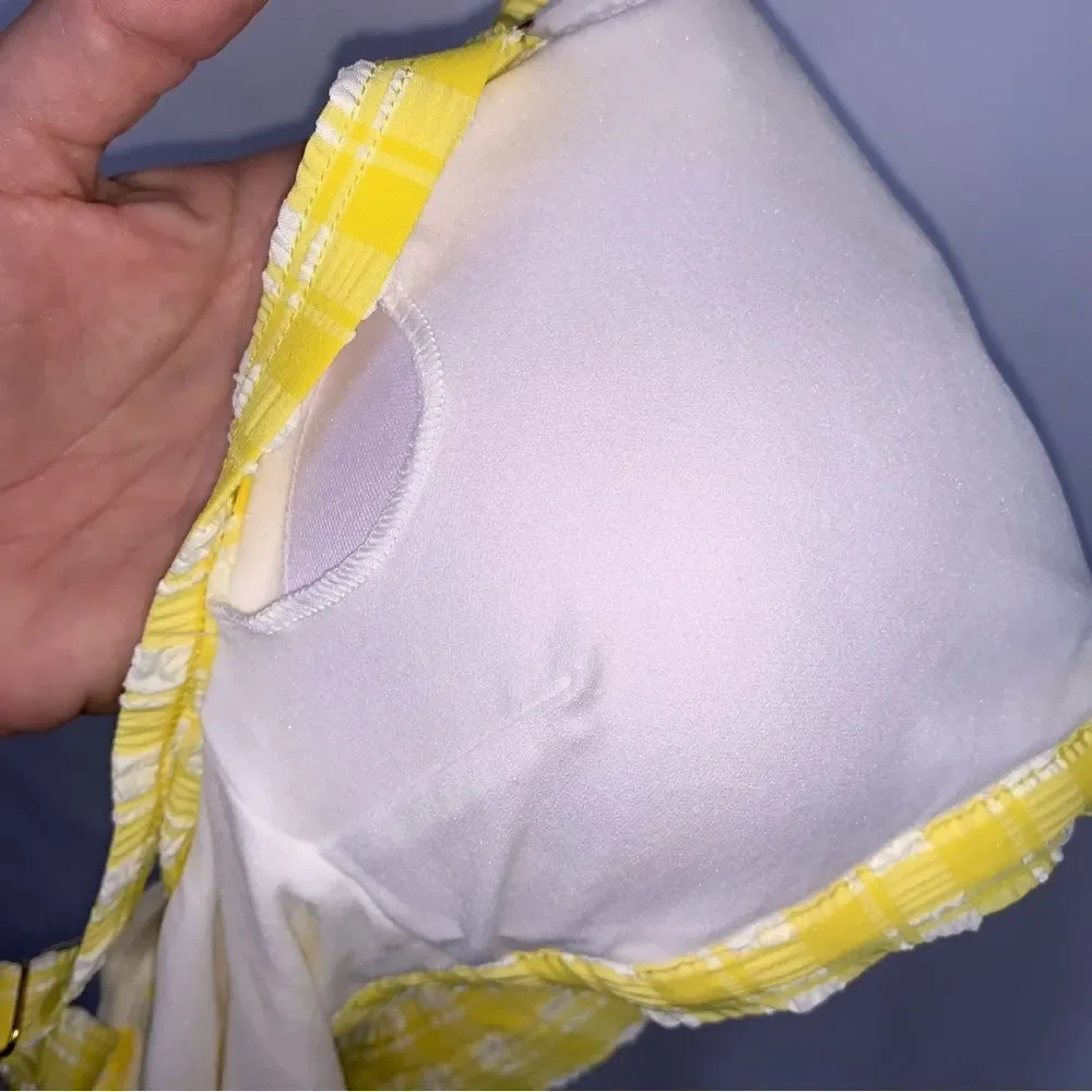 Modcloth Textured Yellow and White Plaid Top - Picture 4 of 5